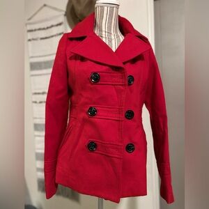American Rag Red Double Breasted Lined Pea Coat- Detachable Hoodie